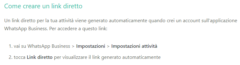 Passaggi per creare link diretto WhatsApp