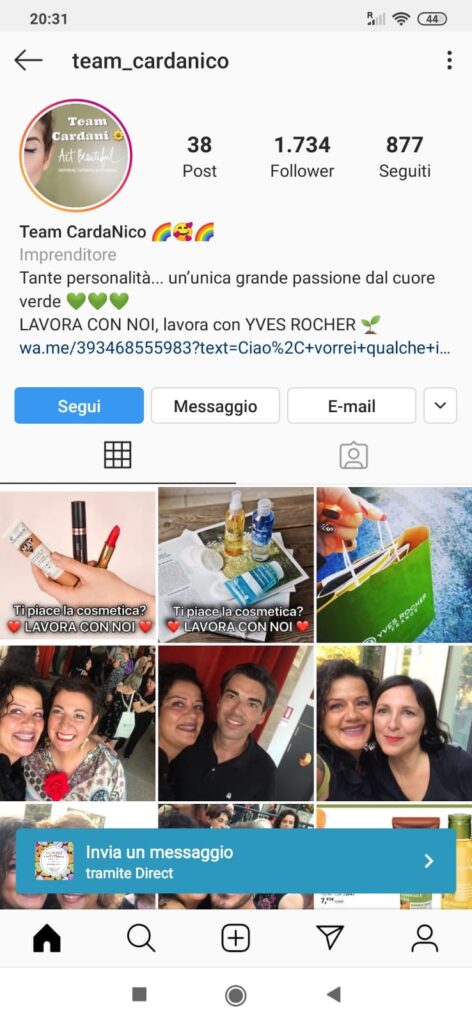 Screenshot post Instagram con link a WhatsApp