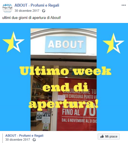 negozio about vetrina per liquidazione