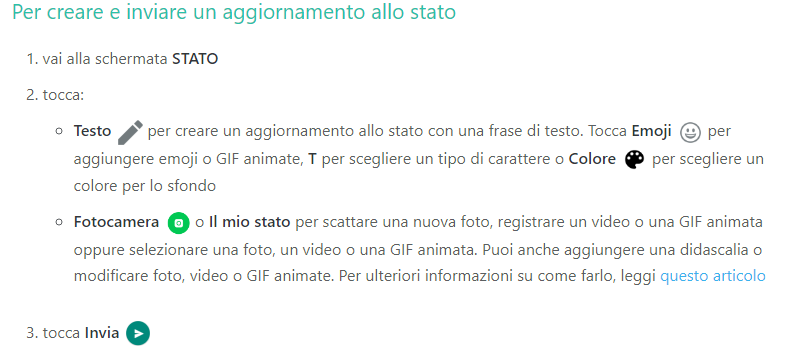 Passaggi per aggiornare lo stato - WhatsApp Business come funziona 